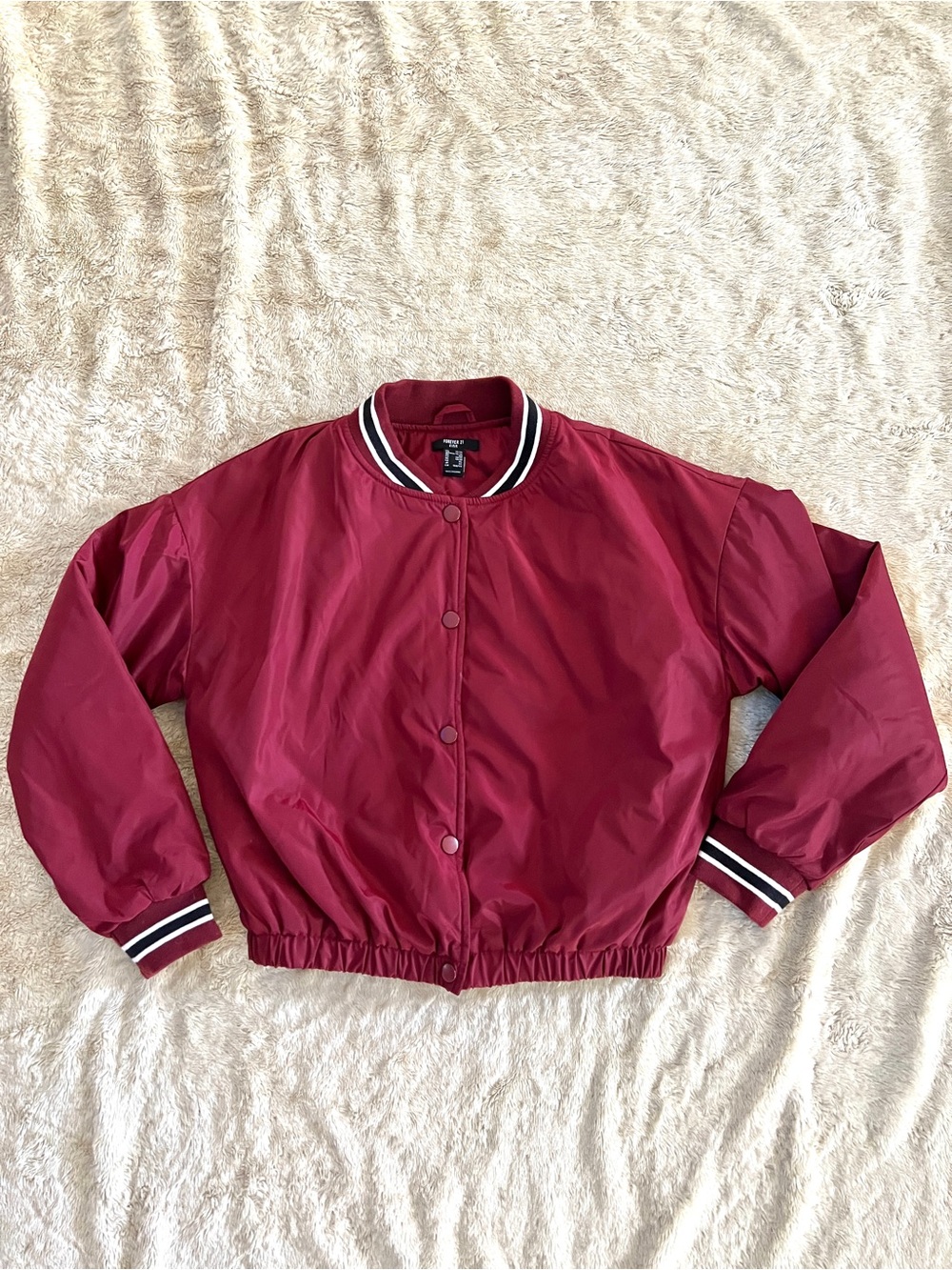FOREVER 21 KIDS Girls Burgundy Varsity Bomber Jacket Size 13/14